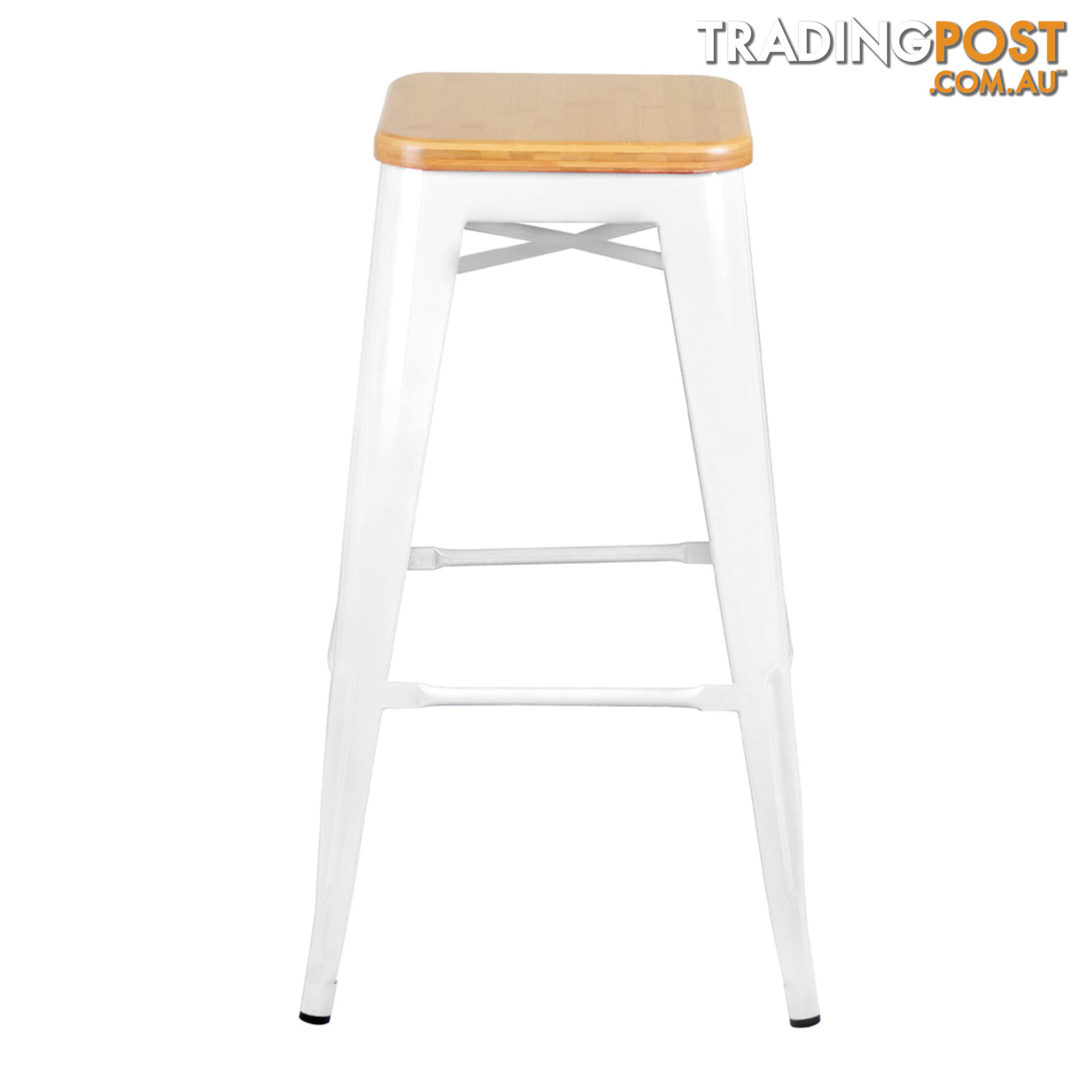 Set of 2 Tolix Replica Metal Steel Bamboo Seat Bar stool 76 cm White