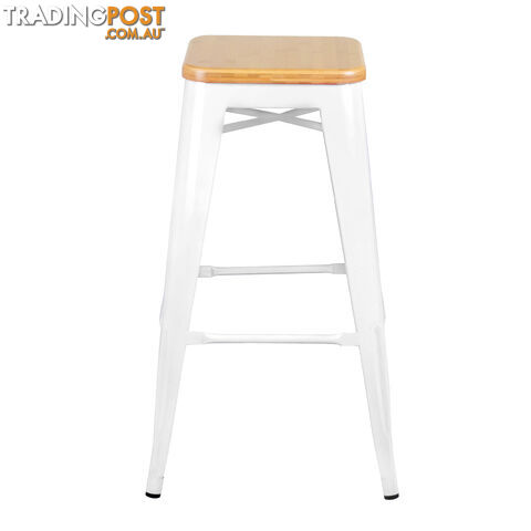 Set of 2 Tolix Replica Metal Steel Bamboo Seat Bar stool 76 cm White