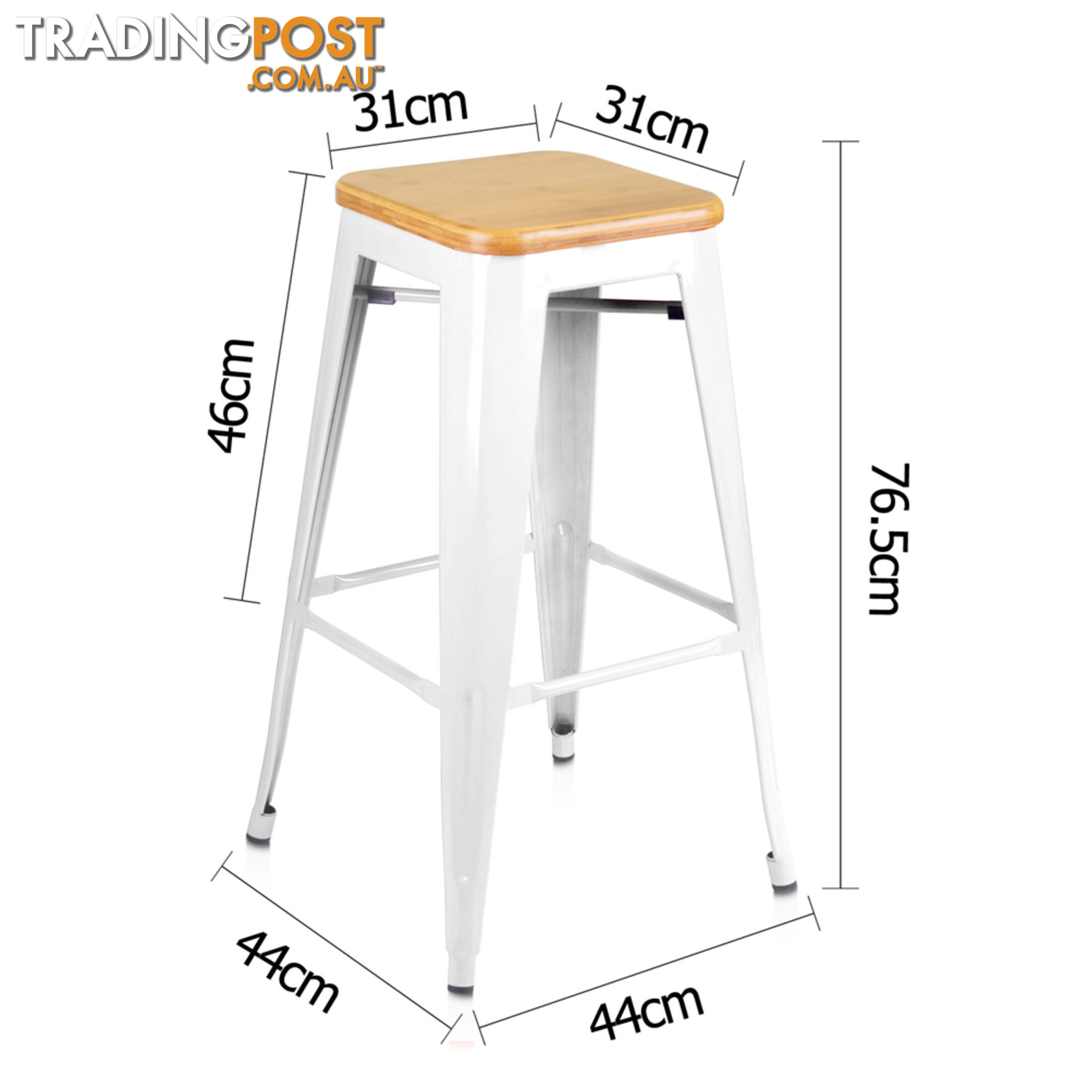 Set of 2 Tolix Replica Metal Steel Bamboo Seat Bar stool 76 cm White