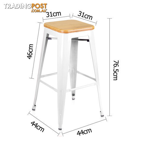 Set of 2 Tolix Replica Metal Steel Bamboo Seat Bar stool 76 cm White