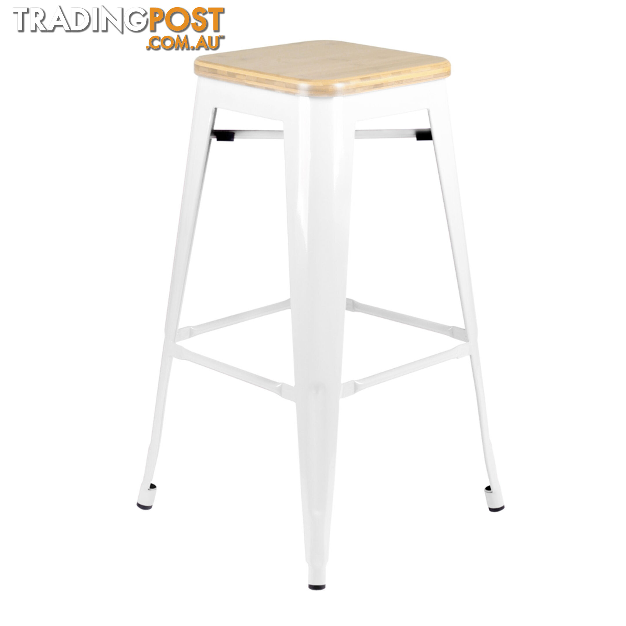 Set of 2 Tolix Replica Metal Steel Bamboo Seat Bar stool 76 cm White