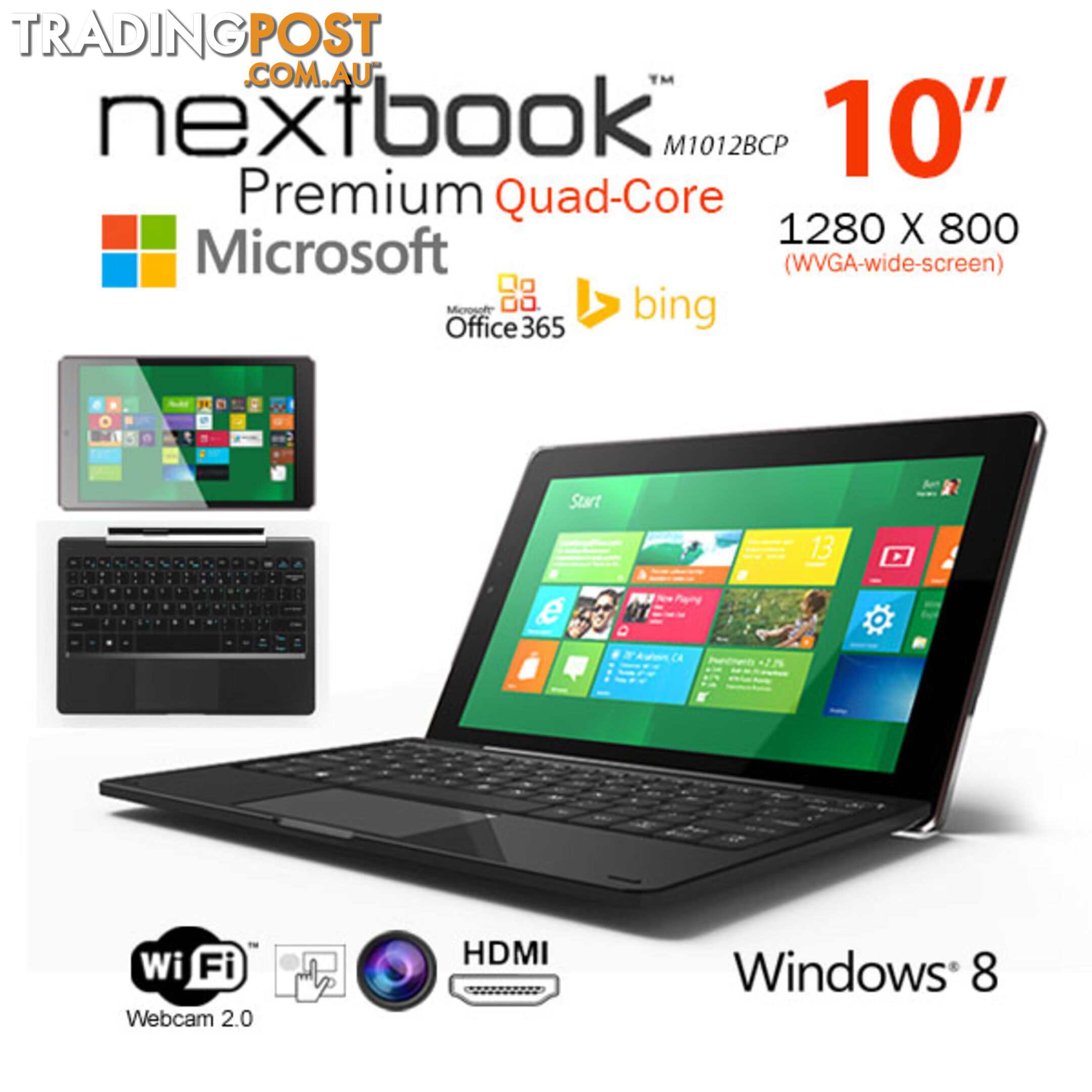 Nextbook 10.1 Inch 32G/Windows 8.1 with Bing/Quad Core with HDMI Output Tablet PC (M1012BCP)  Refurbished