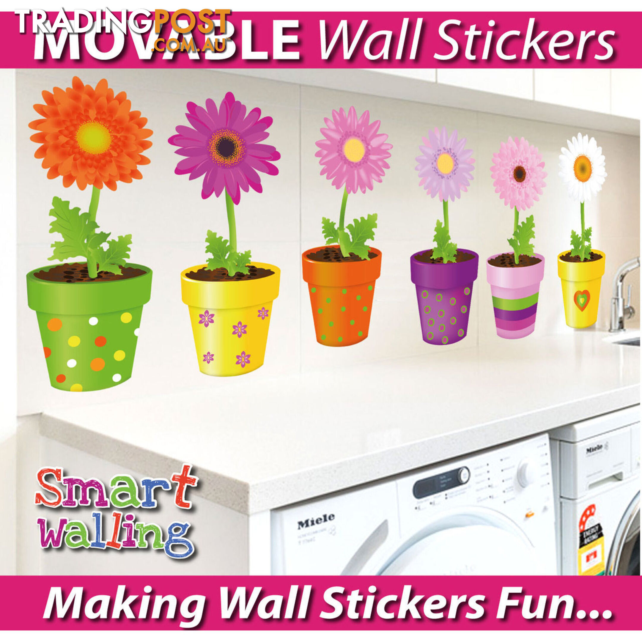 Medium Size Flower Pot Wall Stickers - Totally Movable