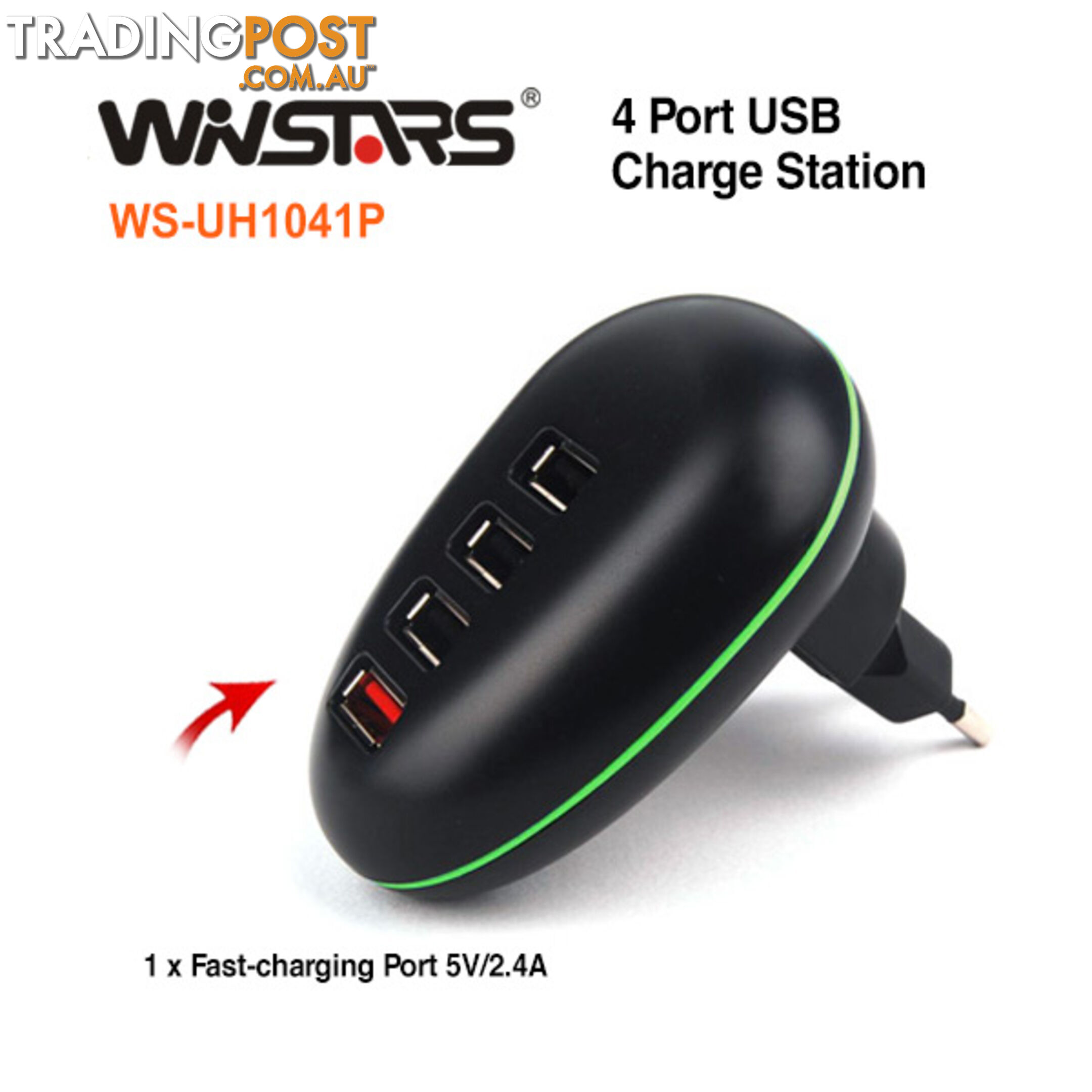 Portable 4 Port USB Charge Station including a 2.4A Fast-charging Port