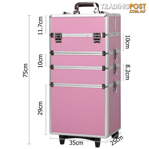 4 in 1 Portable Beauty Make up Cosmetic Trolley Case Pink