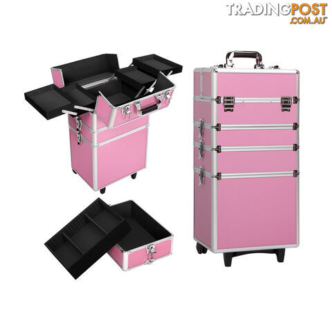 4 in 1 Portable Beauty Make up Cosmetic Trolley Case Pink