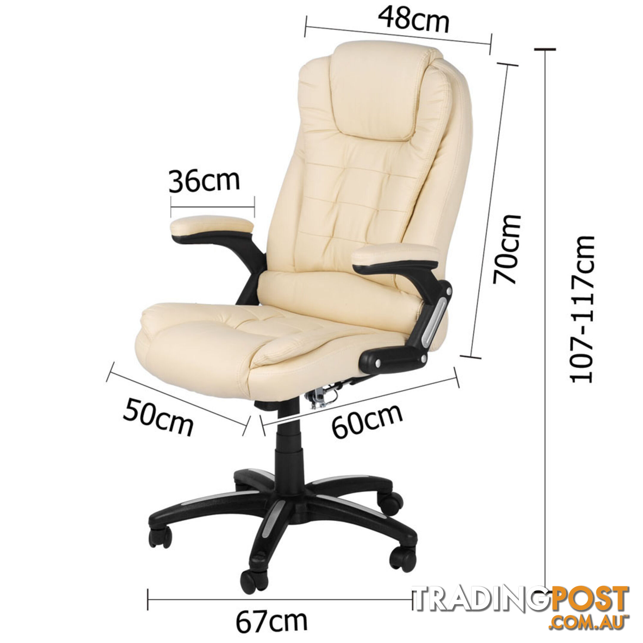 8 Point Massage Executive PU Leather Office Computer Chair Beige