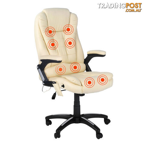 8 Point Massage Executive PU Leather Office Computer Chair Beige
