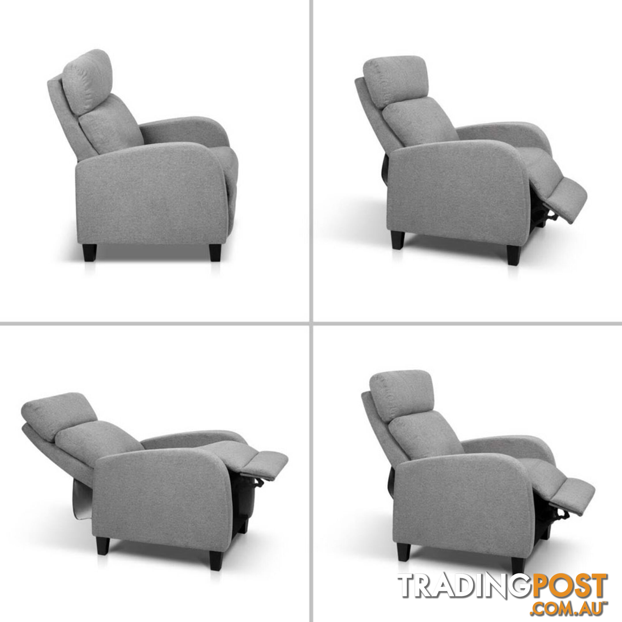 Linen Fabric Armchair Recliner - Grey