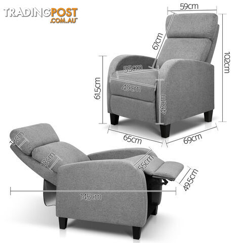 Linen Fabric Armchair Recliner - Grey