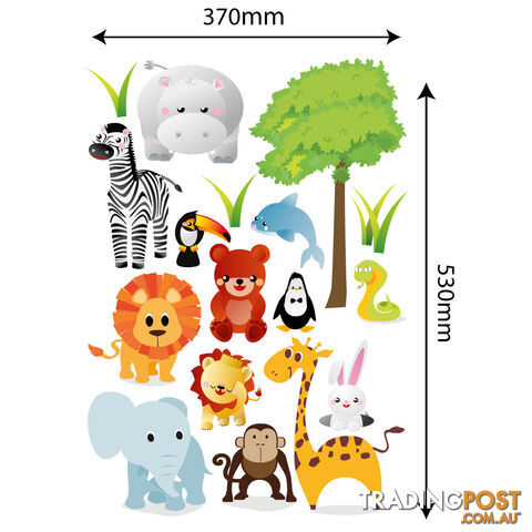 Large Size Cute Zoo Animals Kids Wall Stickers - Totally Movable
