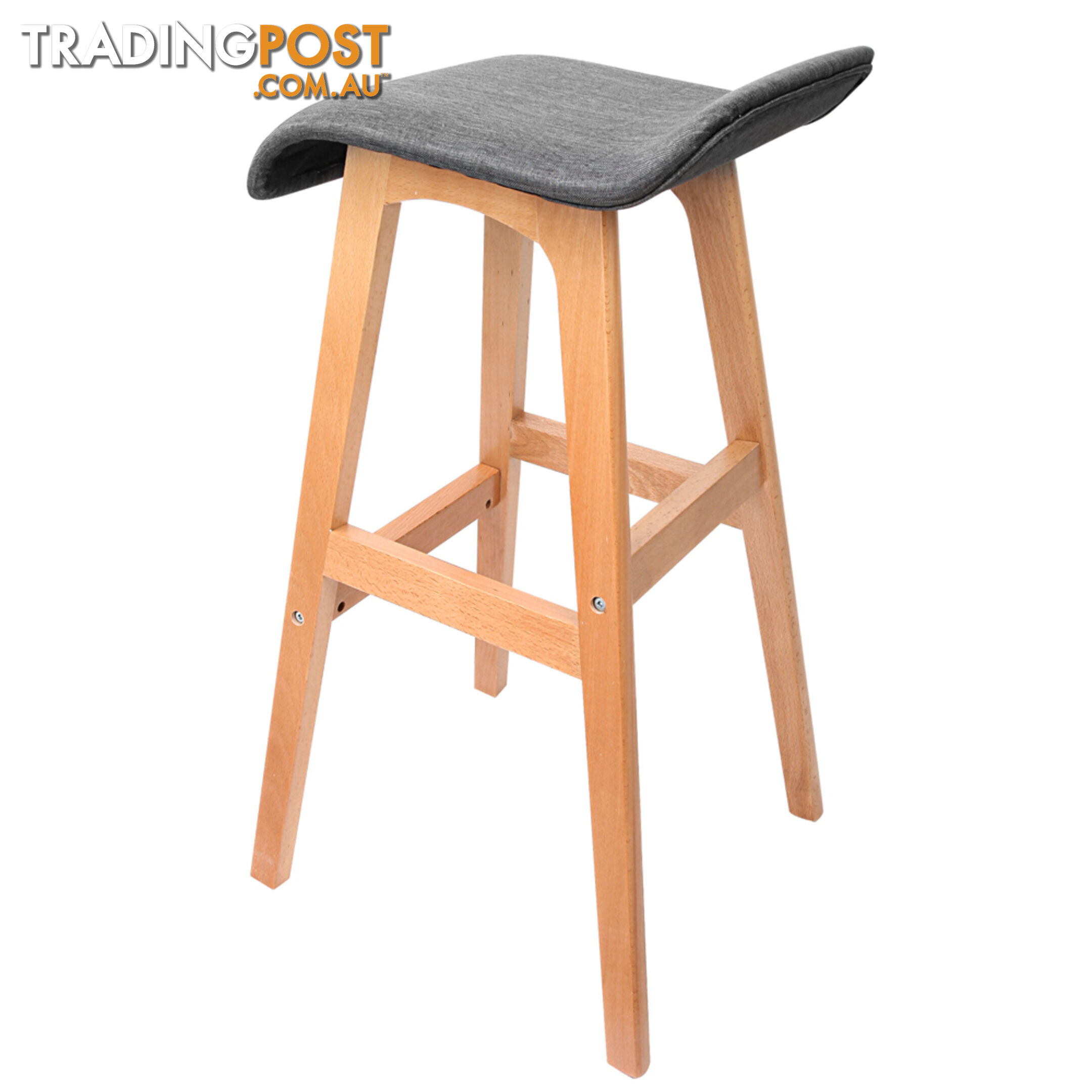 2 x Beech Wood Fabric Bar Stools - Black