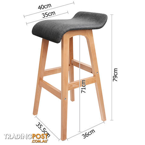 2 x Beech Wood Fabric Bar Stools - Black