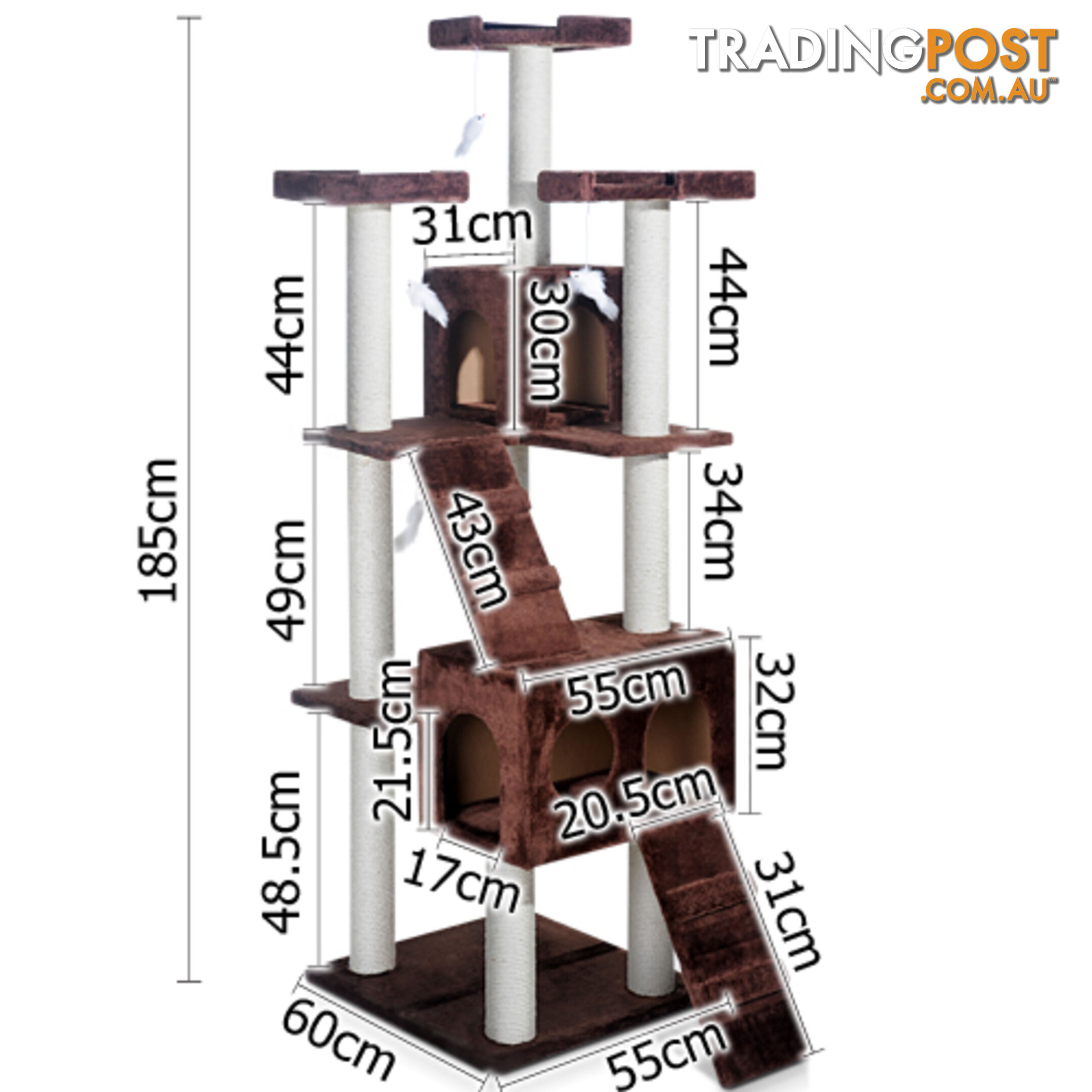 Multi Level Cat Scratching Poles Tree w/ Ladder Chocolate