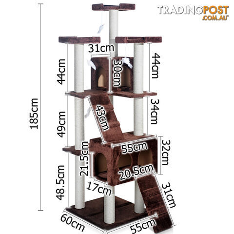 Multi Level Cat Scratching Poles Tree w/ Ladder Chocolate