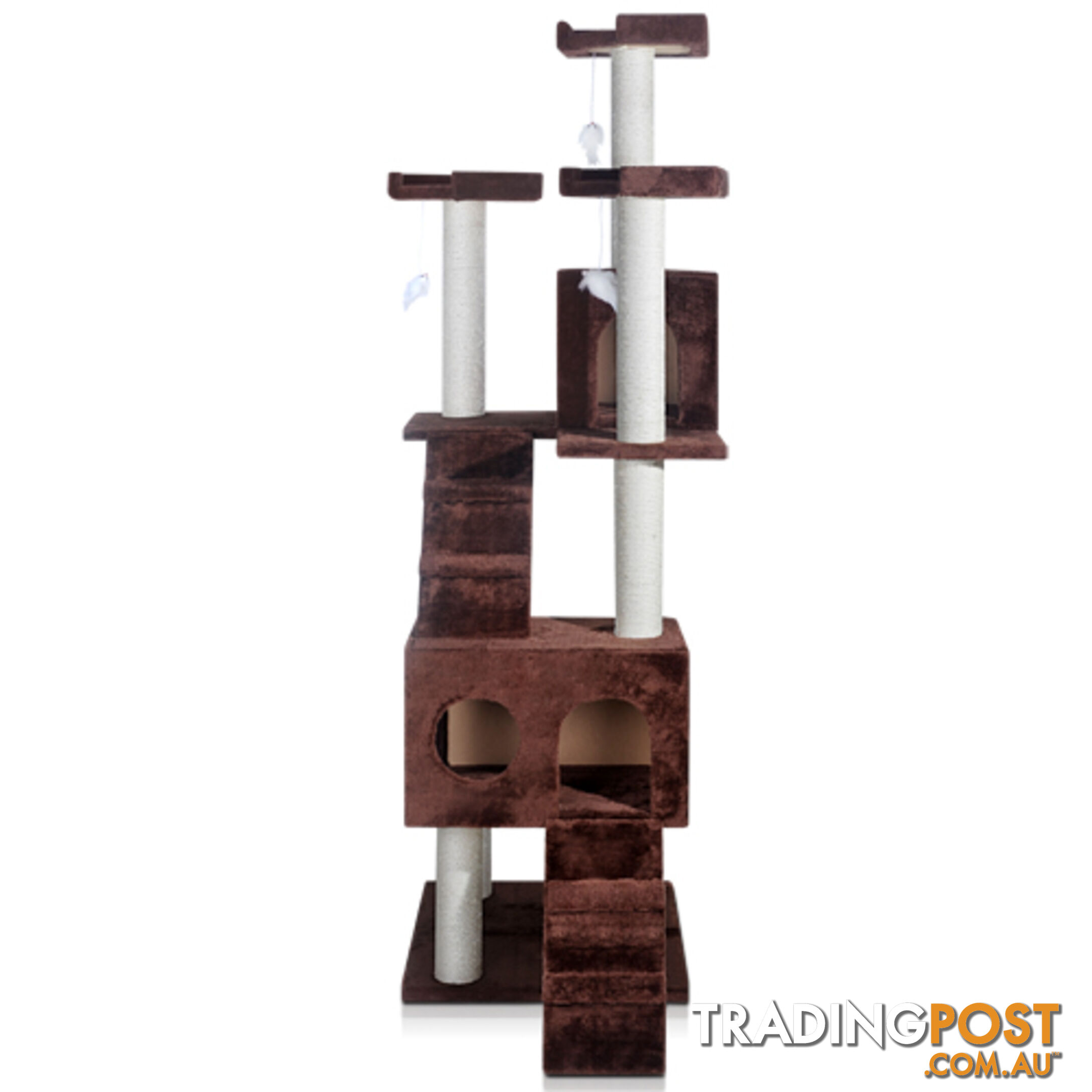 Multi Level Cat Scratching Poles Tree w/ Ladder Chocolate