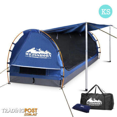 King Single Camping Canvas Swag with Mattress and Air Pillow - Blue