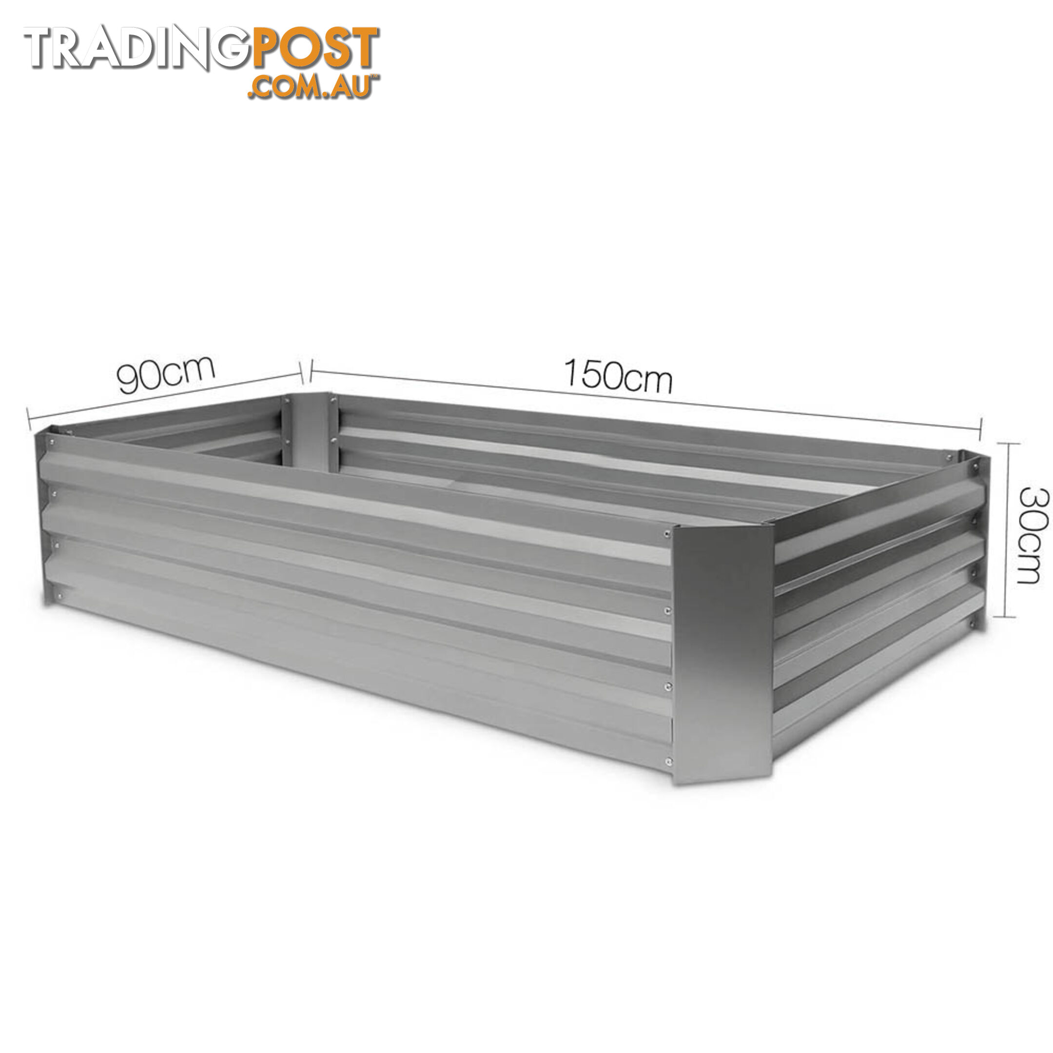 Galvanised Raised Garden Bed - 150 x 90 x 30cm - Aluminium White