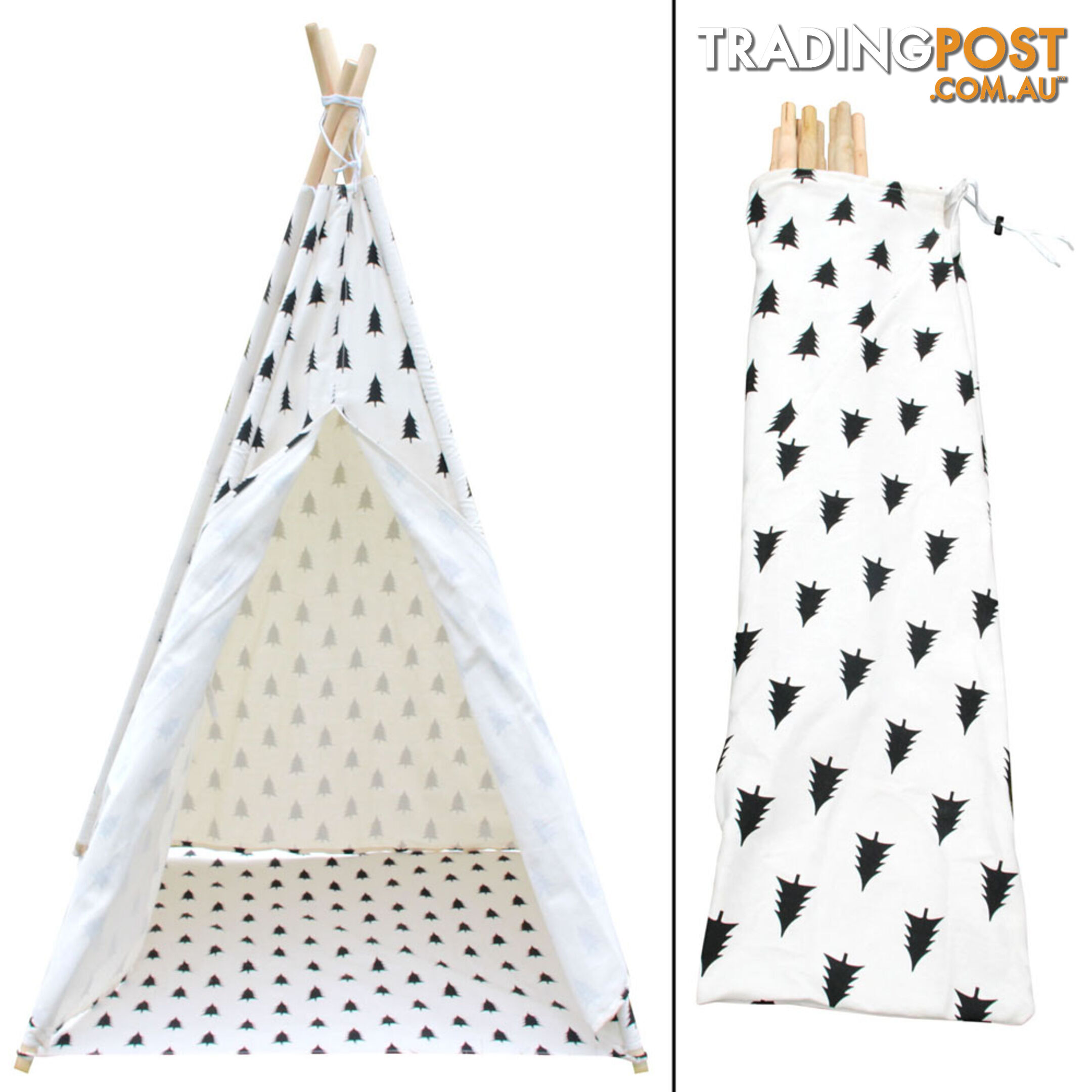4 Poles Teepee Tent w/ Storage Bag Black White