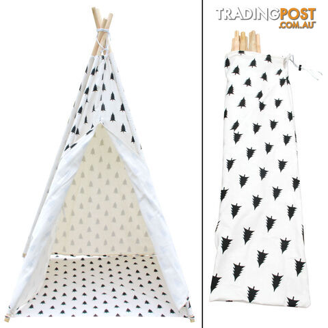 4 Poles Teepee Tent w/ Storage Bag Black White - photo 3 of 8