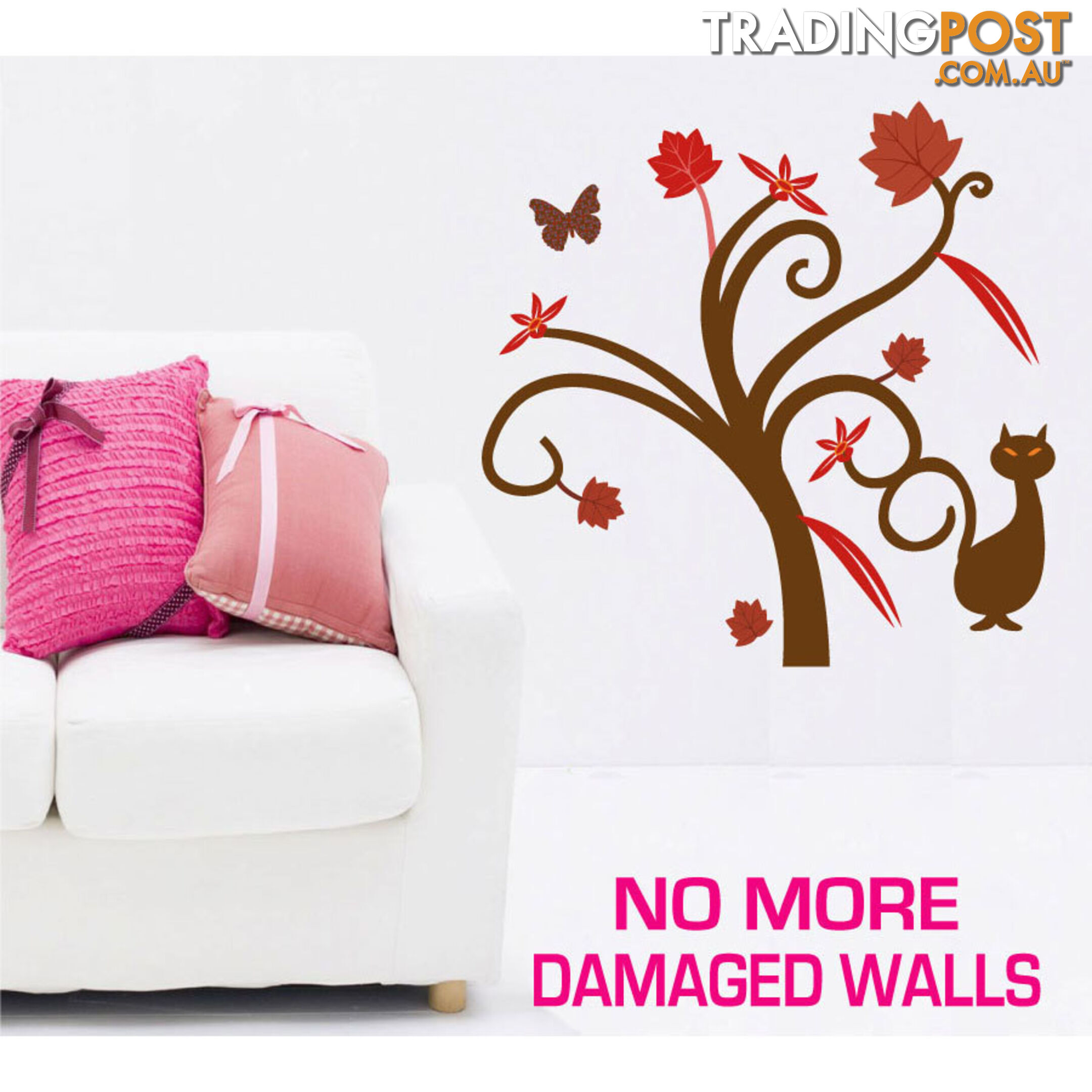 Large Size Gorgeous Tree and Cat Wall Stickers - Totally Movable