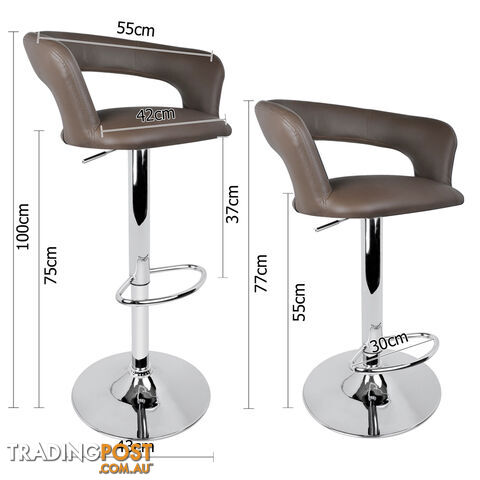 Set of 2 PU Leather Kitchen Bar Stool Charcoal