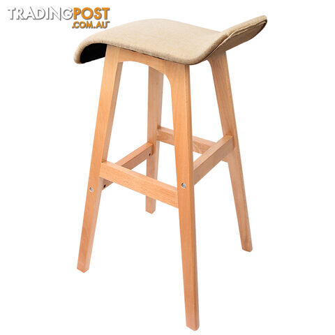 2 x Beech Wood Fabric Bar Stools - Beige