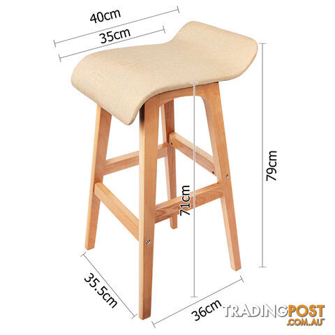 2 x Beech Wood Fabric Bar Stools - Beige