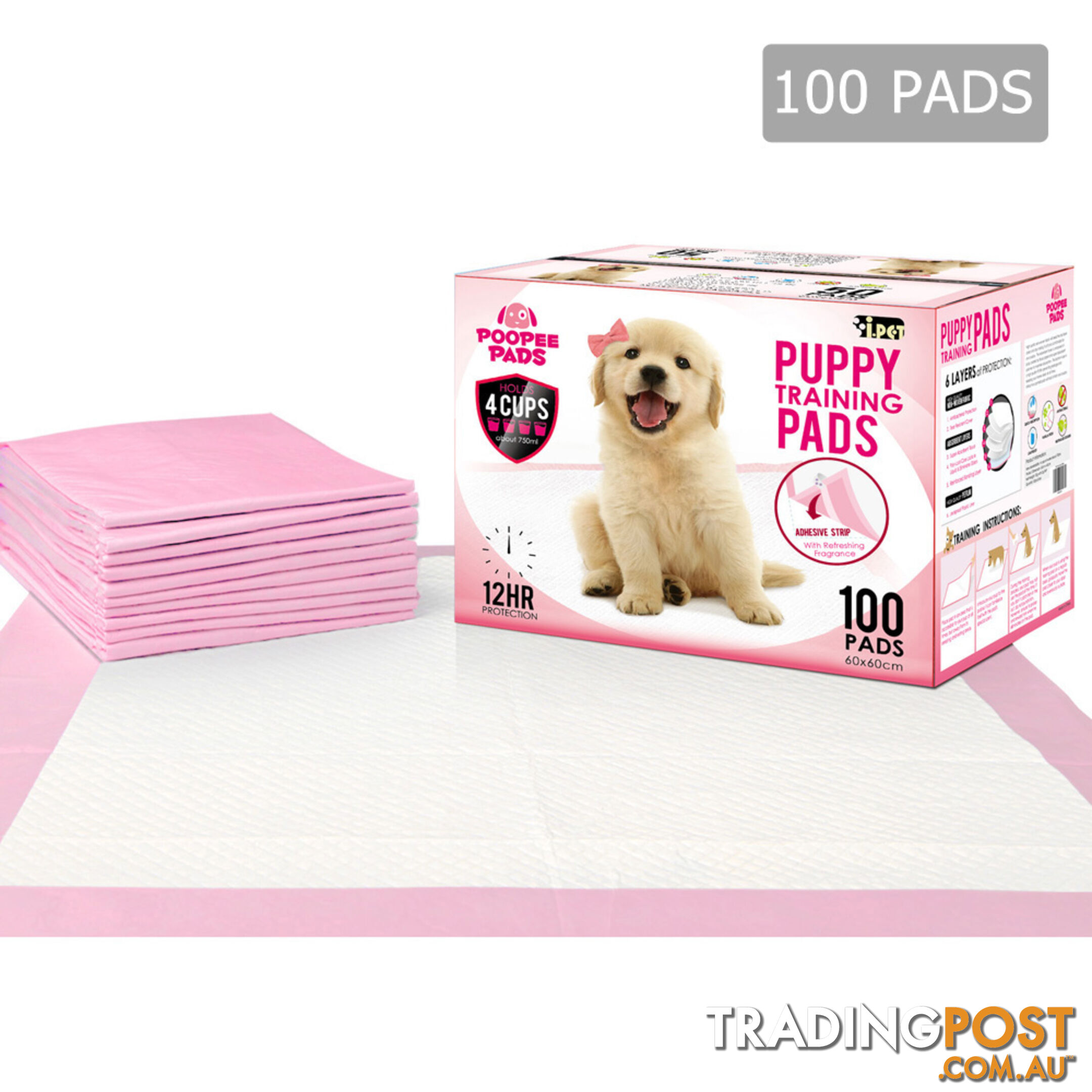 100 Puppy Pet Dog Toilet Training Pads Pink