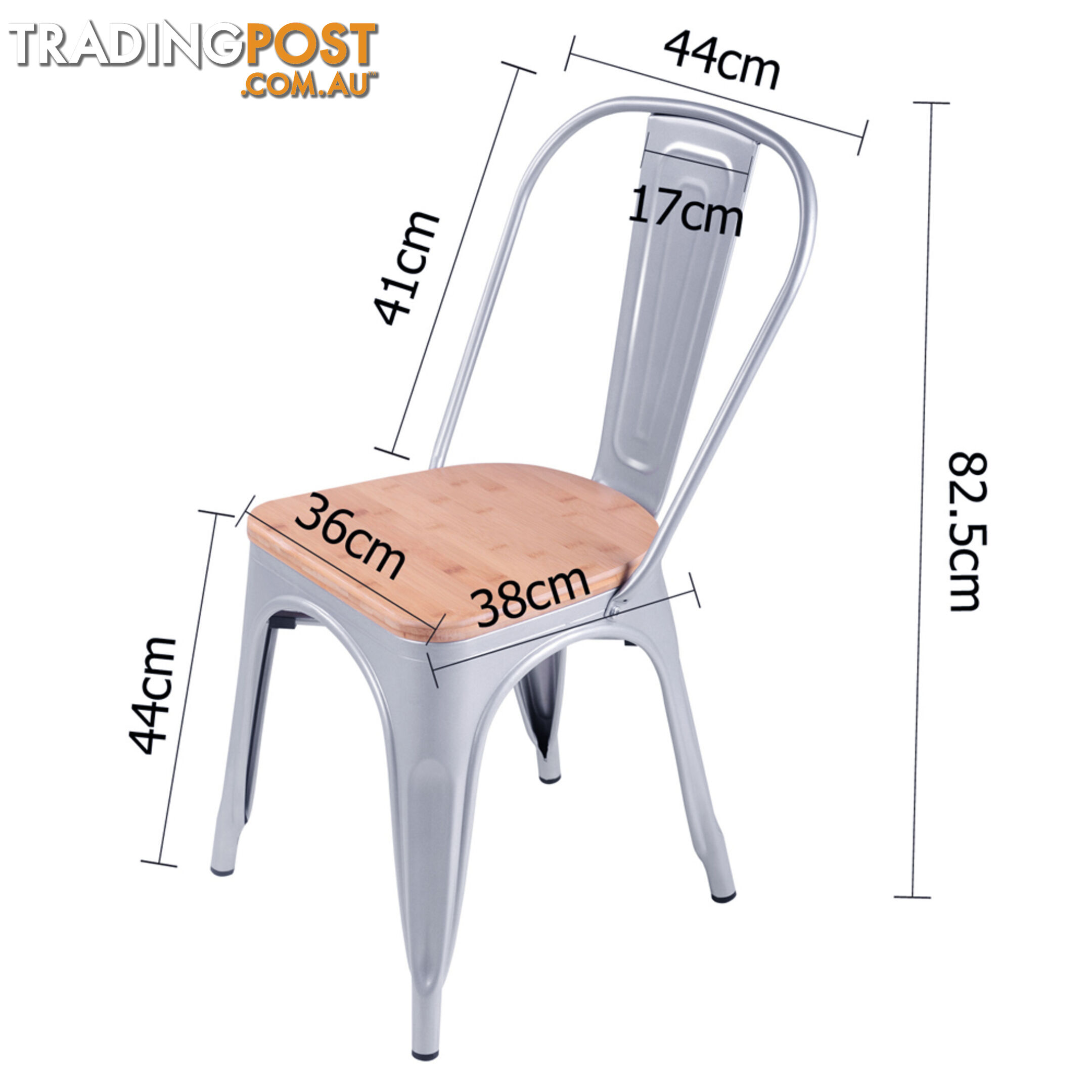 Set of 2 Replica Tolix Dining Metal Chair Bamboo Seat Gloss Metal