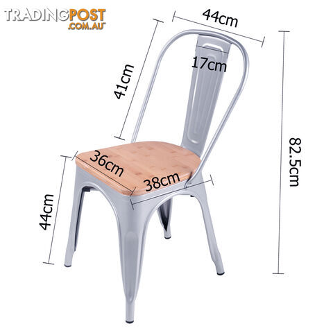 Set of 2 Replica Tolix Dining Metal Chair Bamboo Seat Gloss Metal