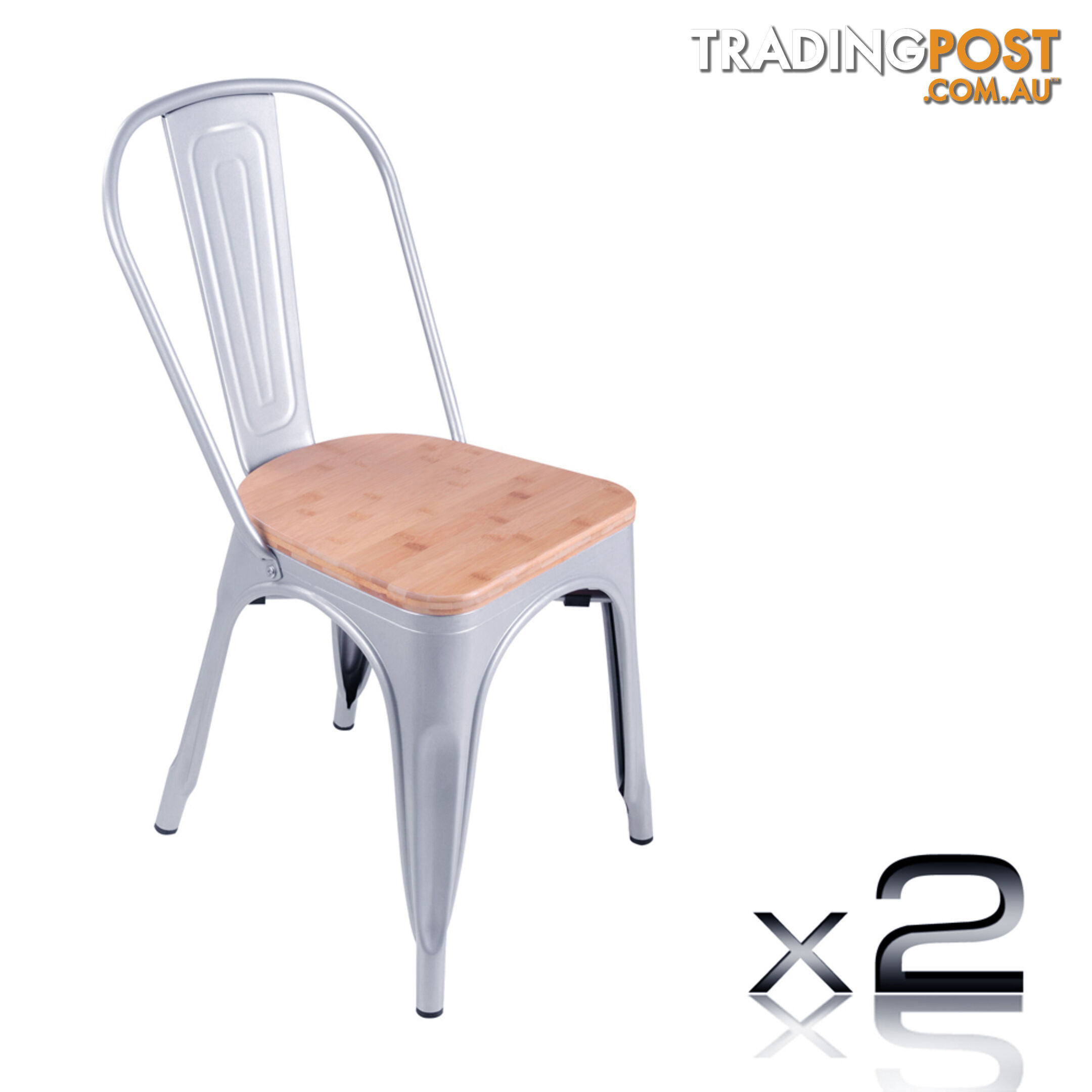 Set of 2 Replica Tolix Dining Metal Chair Bamboo Seat Gloss Metal