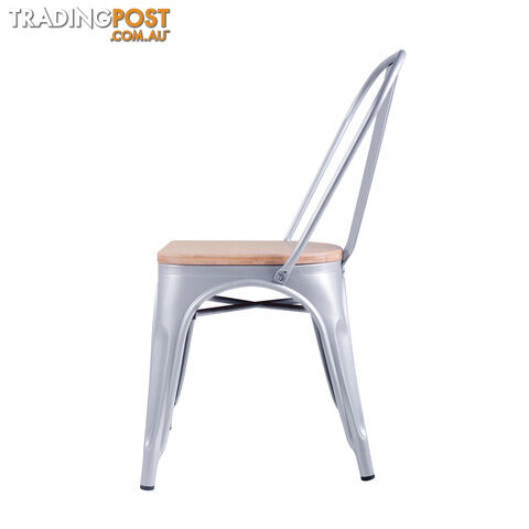 Set of 2 Replica Tolix Dining Metal Chair Bamboo Seat Gloss Metal