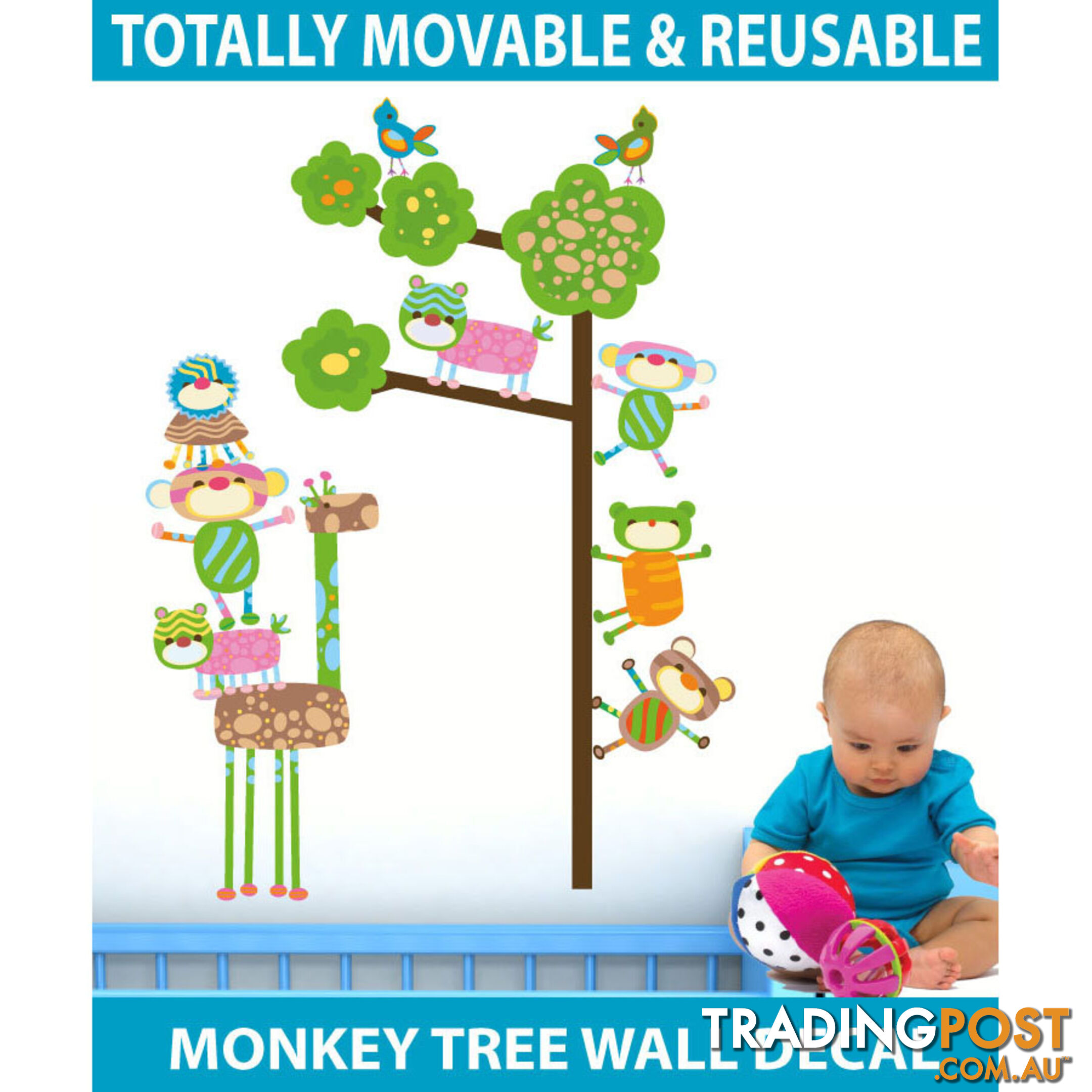 Medium Size Funky Monkeys in a Tree Wall Stickers  - Totally movable