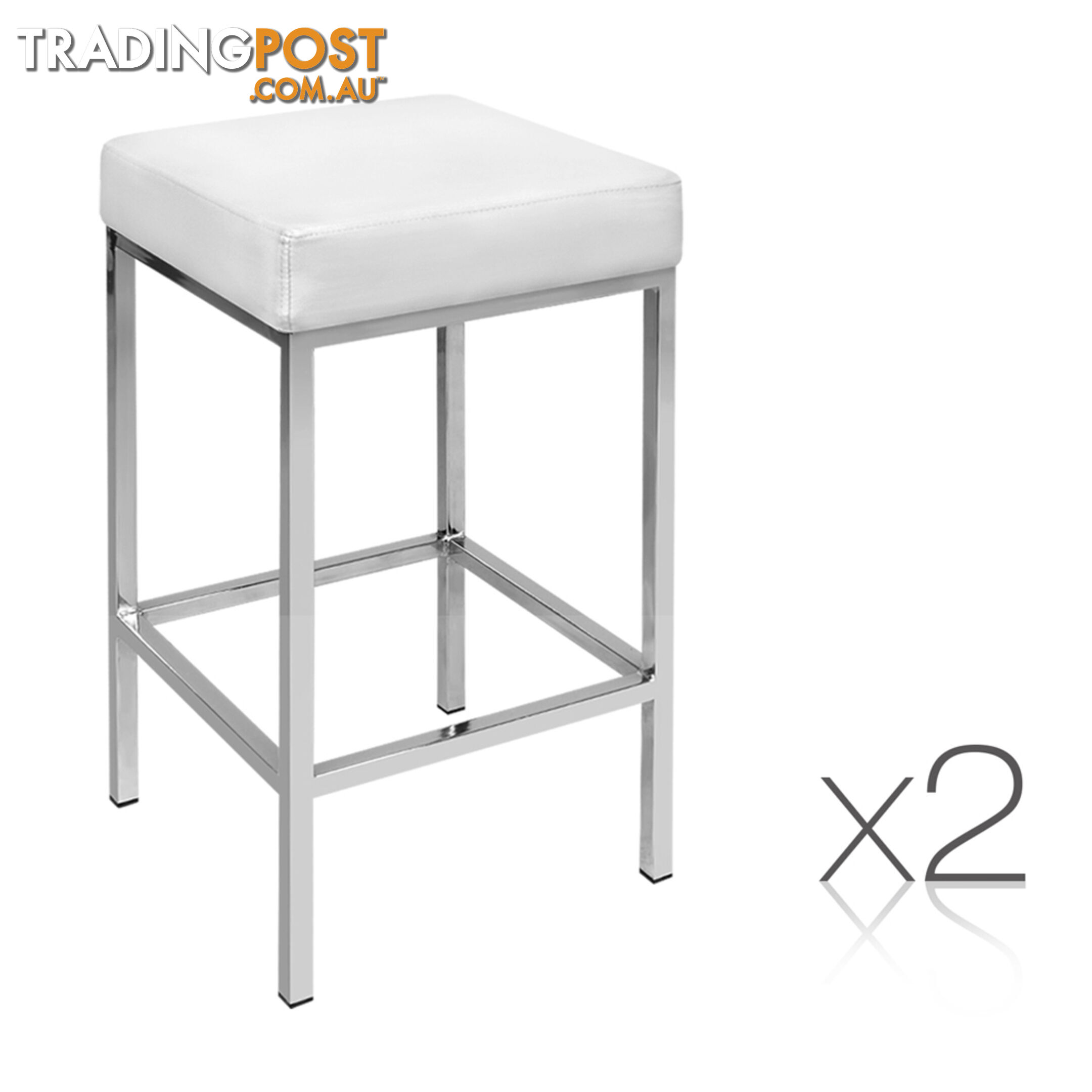 Set of 2 PU Leather Kitchen Bar Stool White