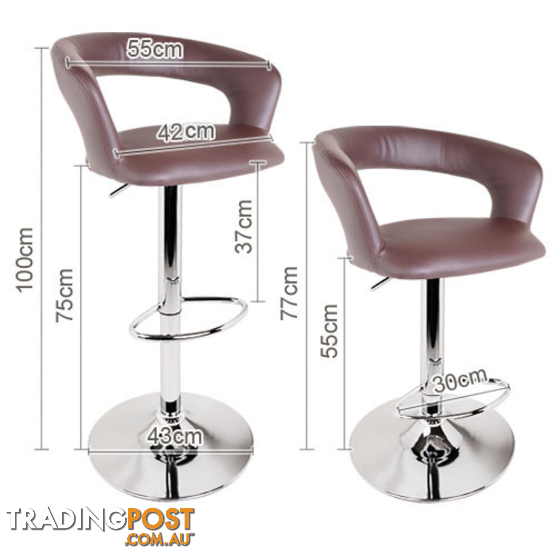 Set of 2 PU Leather Kitchen Bar Stool Chocolate