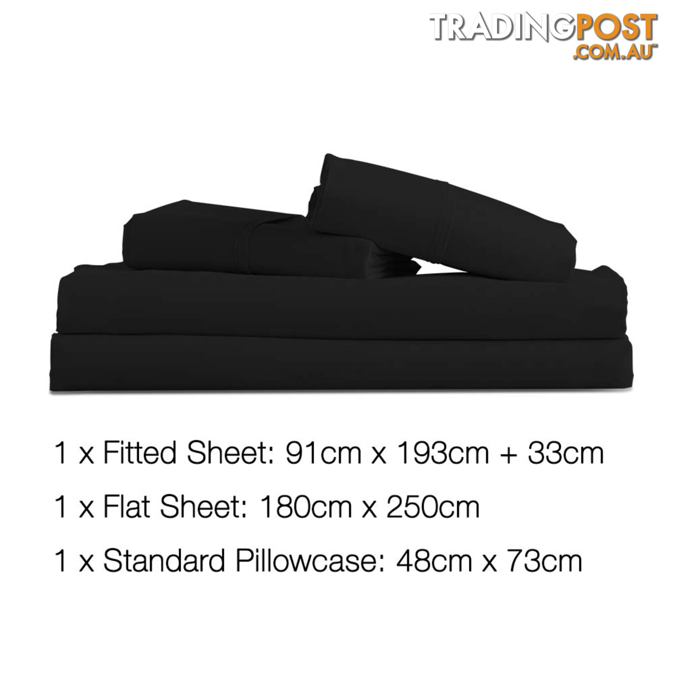 3 Piece Microfibre Sheet Set Single _ Black