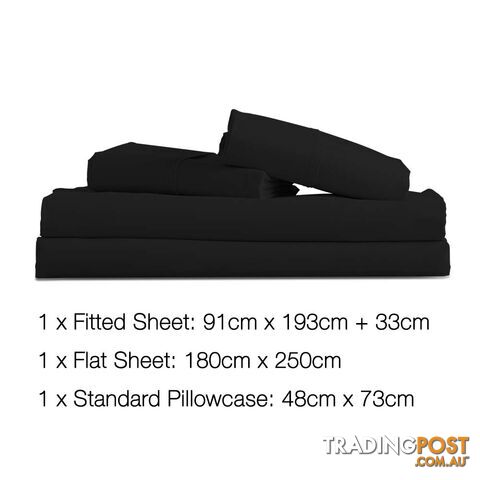 3 Piece Microfibre Sheet Set Single _ Black