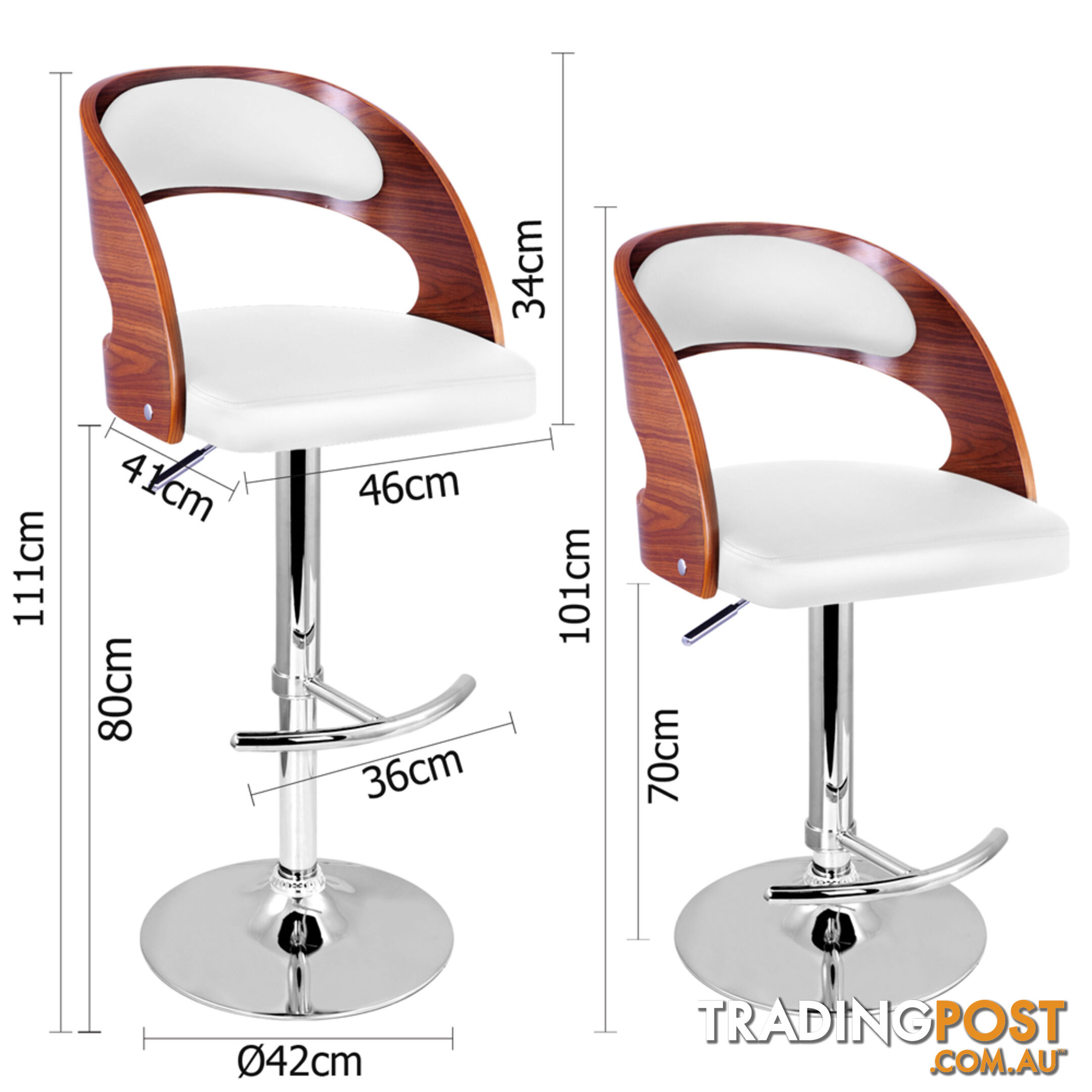 PU Leather Wooden Kitchen Bar Stool Padded Seat White