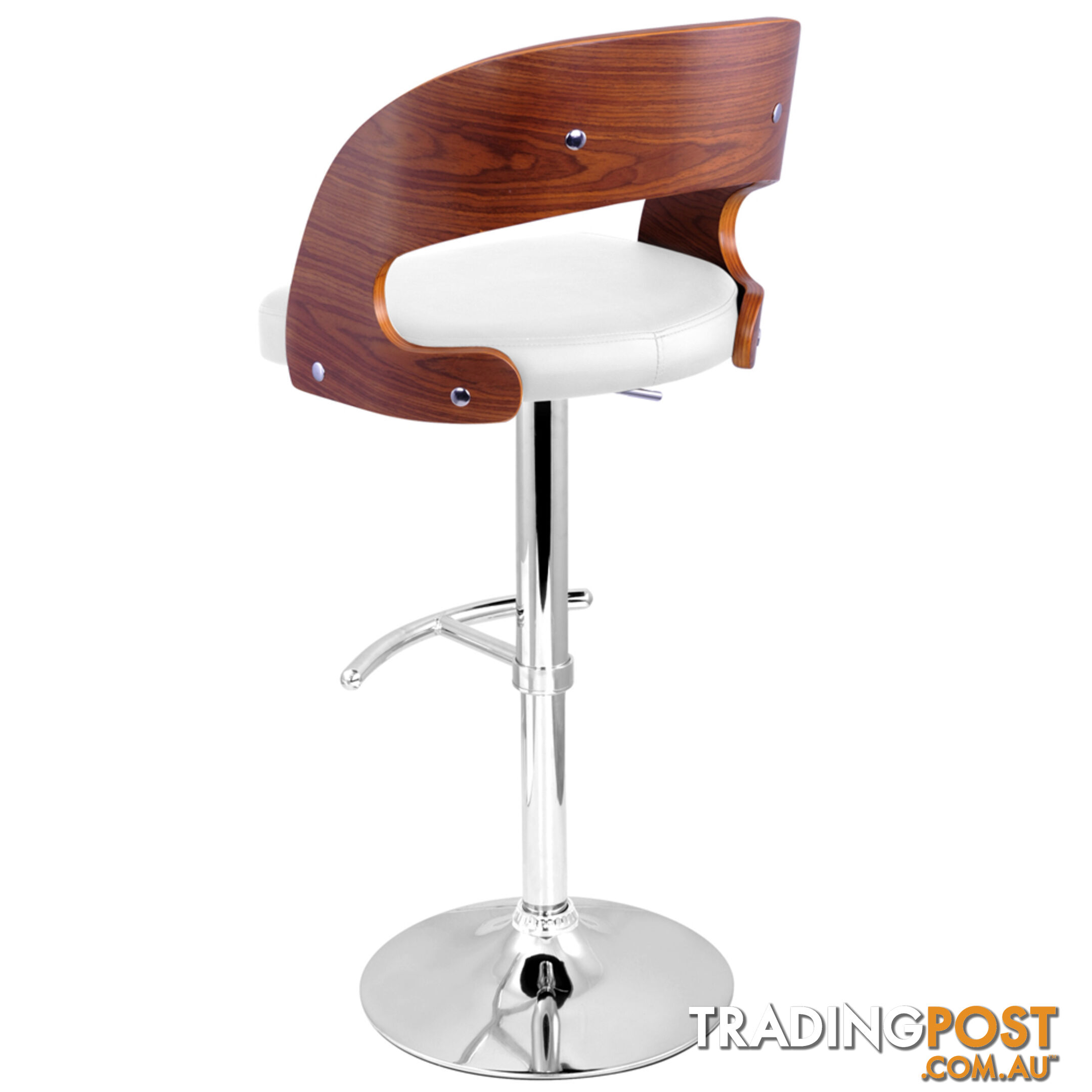 PU Leather Wooden Kitchen Bar Stool Padded Seat White