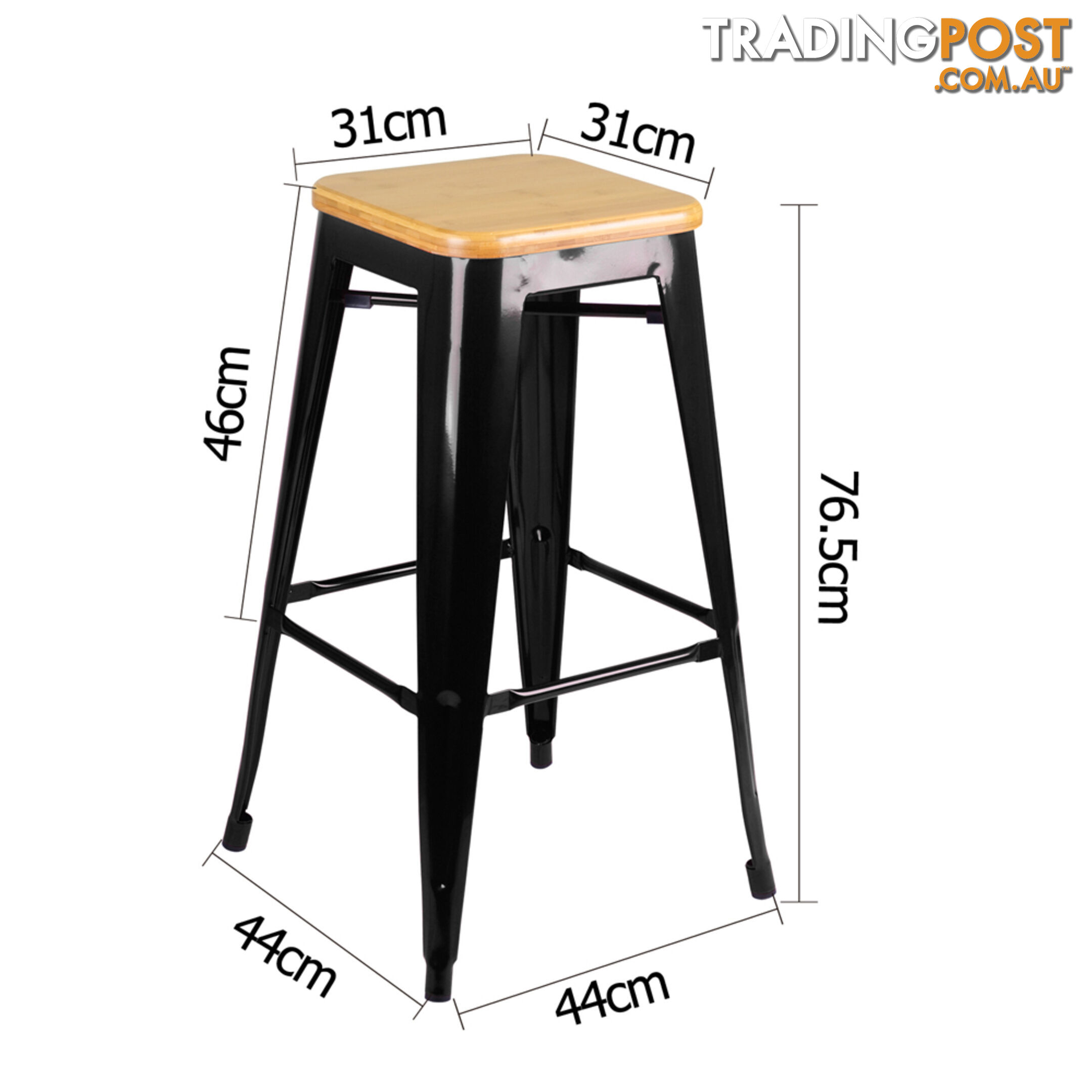 Set of 2 Replica Tolix Bar Stool Bamboo Seat 76cm Black