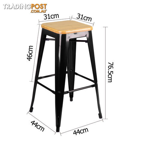 Set of 2 Replica Tolix Bar Stool Bamboo Seat 76cm Black