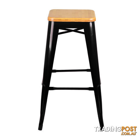 Set of 2 Replica Tolix Bar Stool Bamboo Seat 76cm Black