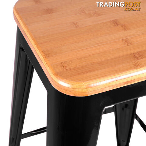 Set of 2 Replica Tolix Bar Stool Bamboo Seat 76cm Black