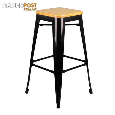 Set of 2 Replica Tolix Bar Stool Bamboo Seat 76cm Black