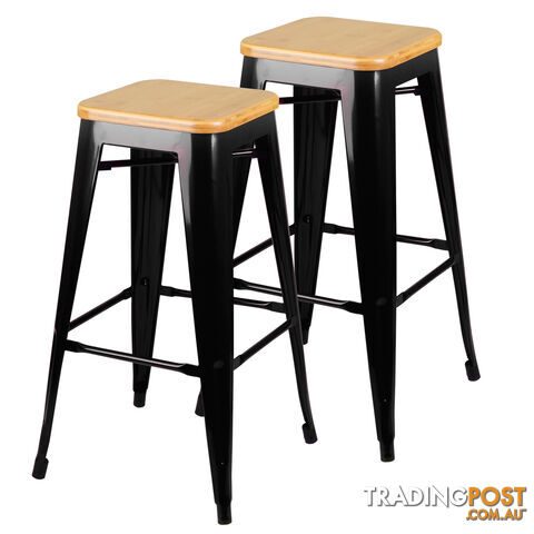 Set of 2 Replica Tolix Bar Stool Bamboo Seat 76cm Black