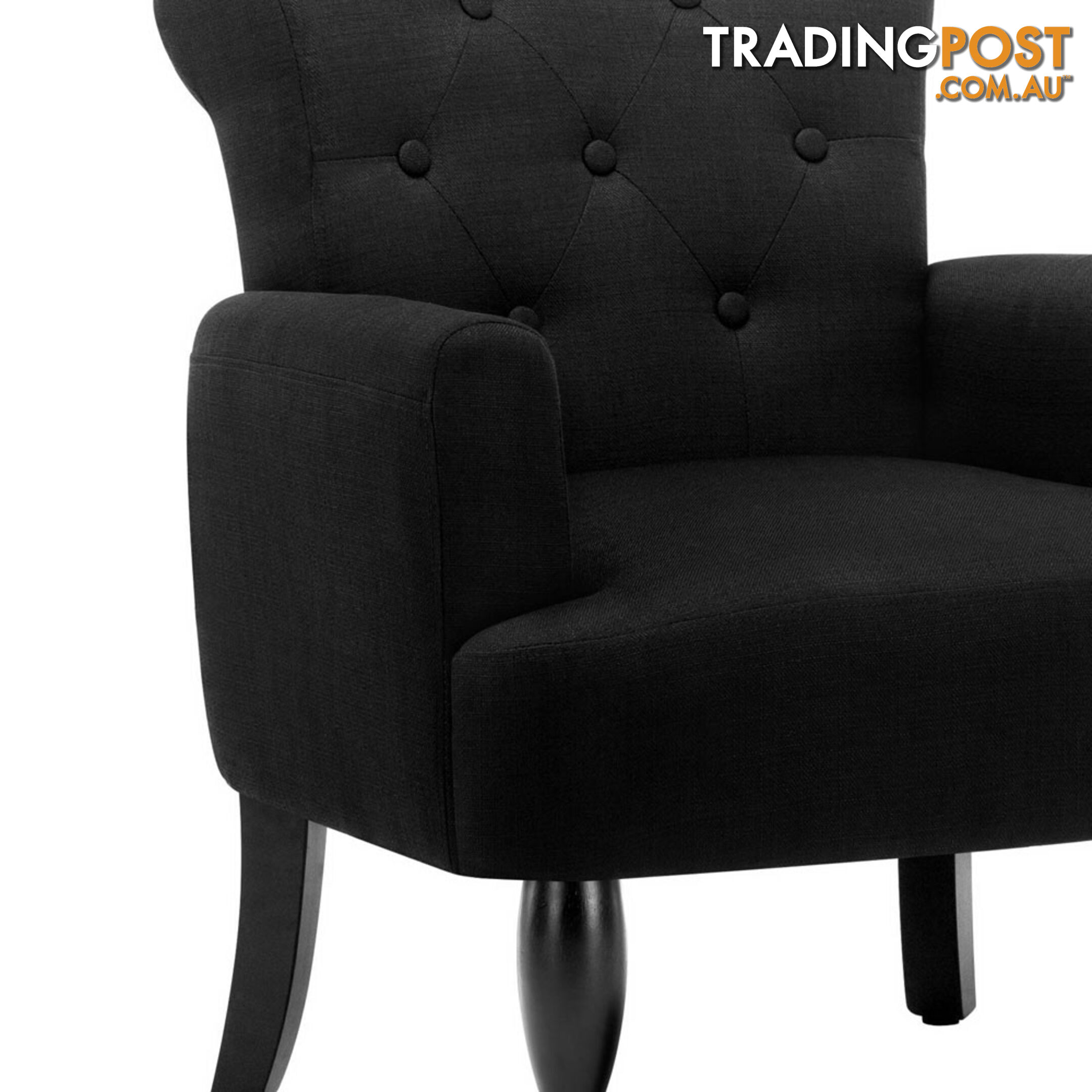 Wing Armchair French Provincial Linen Fabric Black