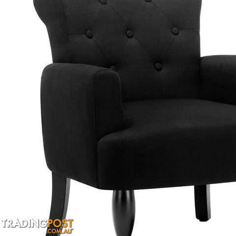 Wing Armchair French Provincial Linen Fabric Black