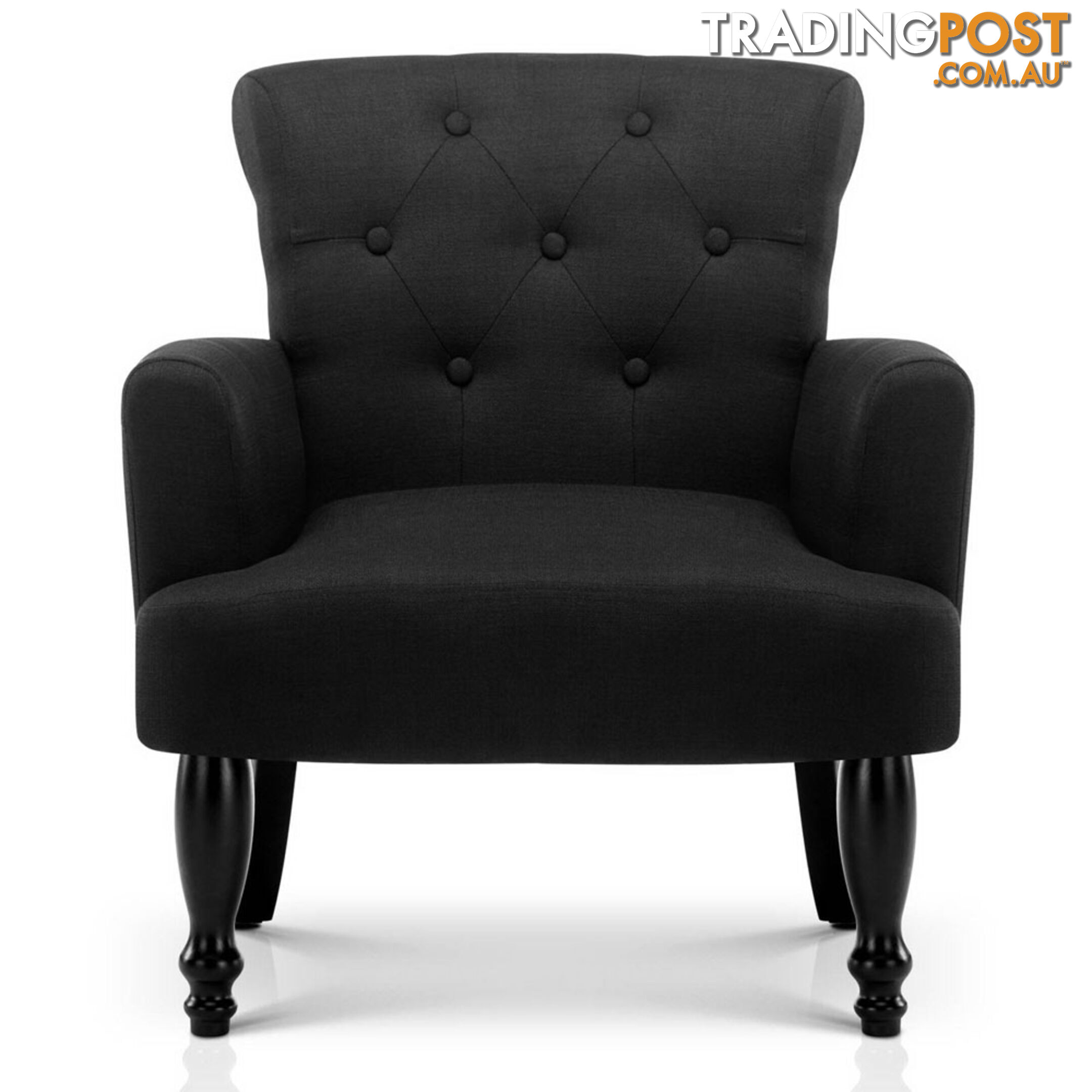 Wing Armchair French Provincial Linen Fabric Black