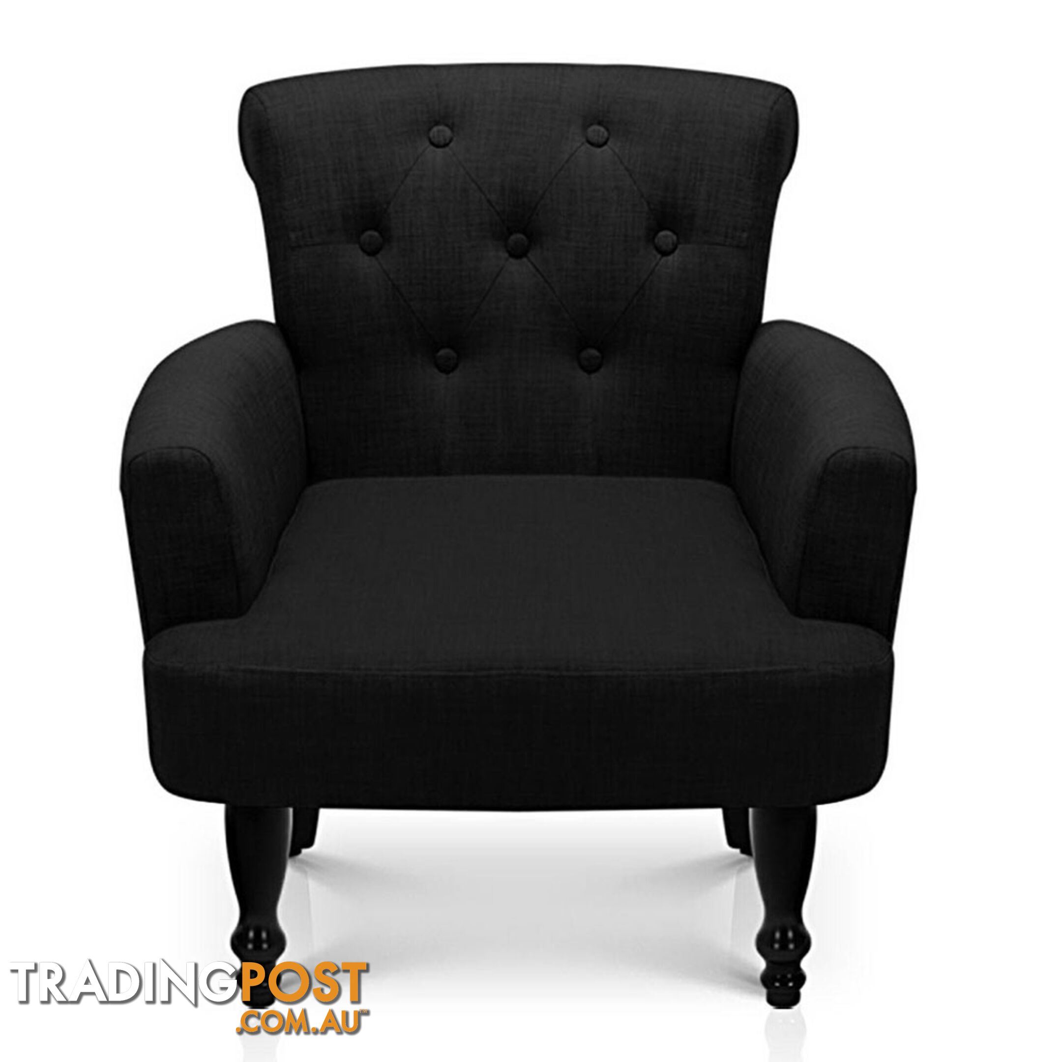 Wing Armchair French Provincial Linen Fabric Black